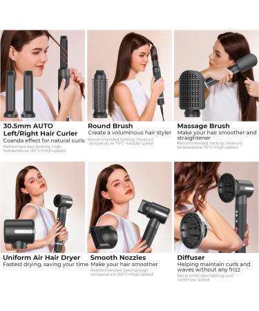 Ukliss Air Styler 7 in 1 - High-Speed Ionic Hair Dryer Wrap Air Curling Iron Warm Air Brush Diffuser & Round Brush for All Hair Types - Black - Buy Online on GoSupps.com