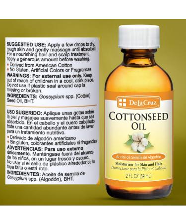 De La Cruz Cottonseed Oil - Moisturizer for Skin and Hair - Multipurpose Carrier Oil - 2 Fl OZ (1 Bottle) 2 Fl Oz (Pack of 1) - Buy Online on GoSupps.com
