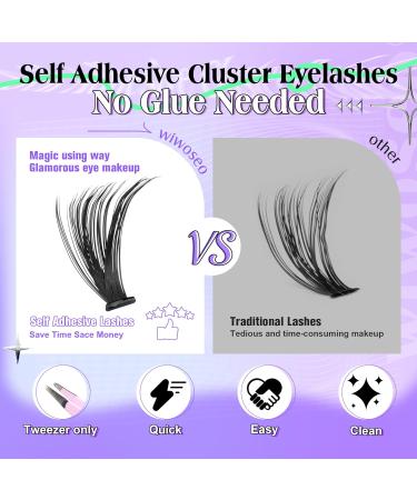 Self-Adhesive Eyelashes Kit - Wiwoseo No Glue D Curl Individual Clusters (50 Pcs, 8-16MM) for Beginners - Buy Online on GoSupps.com