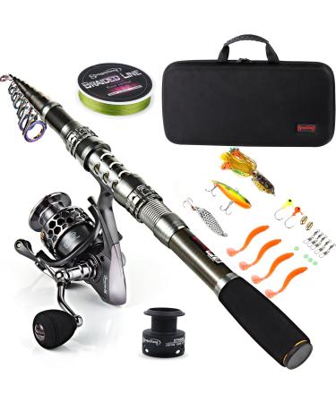 Sougayilang Fishing Rod Combos with Telescopic Fishing Pole Spinning Reels Fishing Carrier Bag for Travel Saltwater Freshwater Fishing 1.8M/5.91FT A-fishing Full Kits With Carrier Case
