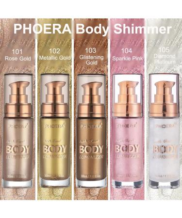 PHOERA Body Shimmer Oil Waterproof Long Lasting Moisturizing Body Luminizer Glow Body Illuminator Highlighter for Face with Makup Bursh 1oz/Jars (2PCS 101 Rose Gold) - Buy Online on GoSupps.com