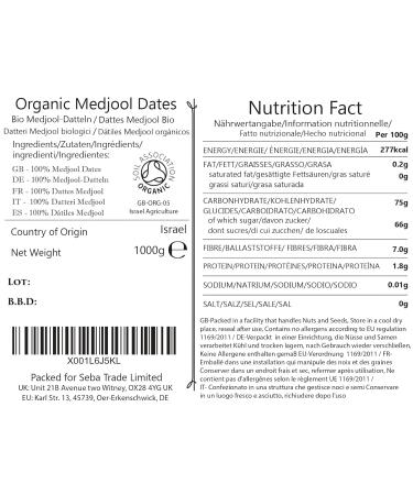 Organic Medjool Dates 1kg - Seba Garden | Premium Quality Naturally Sweet & Healthy Snacks - International Shipping Available - Buy Online on GoSupps.com