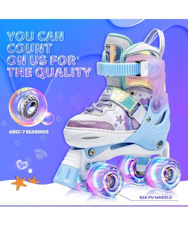 NEMONE Mermaid/Bunny Strawberry Light up Roller Skates | Adjustable 4 Sizes | Purple/Blue Skates for Girls | Indoor/Outdoor Kids Skates - A-Mermaid Medium - Big Kid - Buy Online on GoSupps.com