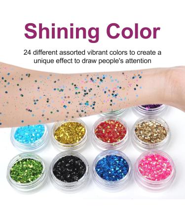 Festival Glitter Face Glitter 24 Color Biodegradable Glitter Holographic Nail Sequins for Face Hair Body Nail Eye Cosmetic Glitter for Wax Melts Pride Makeup Art Nail Crafting Party Colour 3 - Buy Online on GoSupps.com