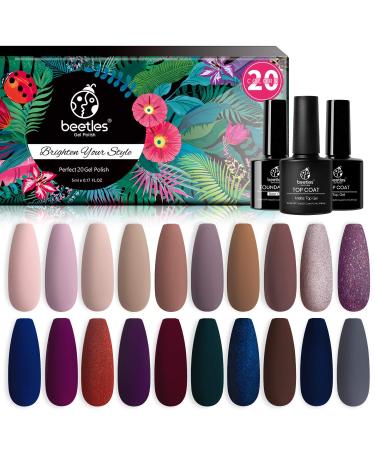 Beetles 20 Pcs Gel Nail Polish Kit - Manhattan Collection Autumn Fall Winter Colors | Nude, Glitter, Burgundy, Red, Purple, Champagne Gold Gel Polish Set with Glossy & Matte Top Base Coat | Halloween Gifts for Women - Buy Online on GoSupps.com