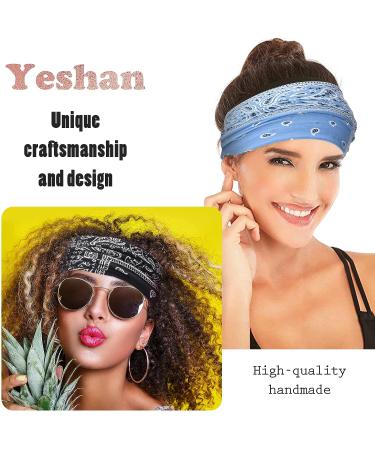 Wide Bandana Headbands for Women - Large Turban Head Wraps Floral Elastic Yoga Hair Bands - 6 pcs Set - Buy Online on GoSupps.com