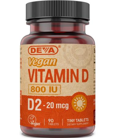 Deva Vegan Vitamins D2 800 IU Ergocalciferol Supplement with No Animal Ingredients Fast Dissolve 90 Tablets 1-Pack 90 Count (Pack of 1)