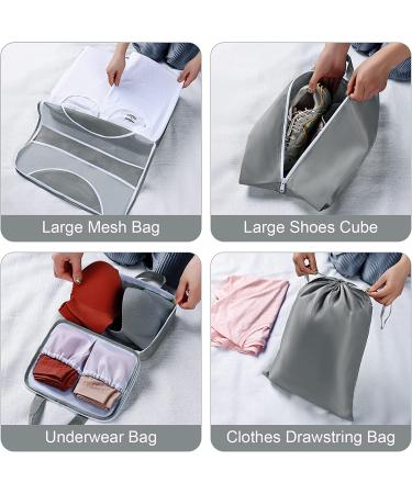 DIMJ Packing Cubes - 6 Pack Travel Storage Organizer for Suitcase with Shoe & Laundry Bag - Lightweight Grey - Buy Online on GoSupps.com