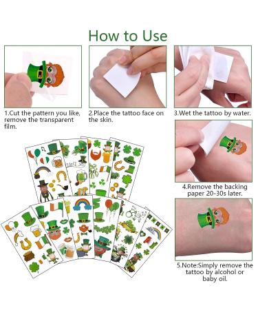 St Patrick's Day Temporary Tattoos - 10 Sheets of Green Shamrock Irish Clover Stickers for Men and Women - Waterproof Decorations and Party Favors - Buy Online on GoSupps.com