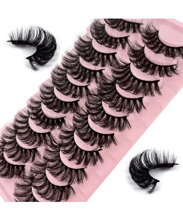 False Eyelashes Russian Strip Lashes 10 Pairs Reusable Natural Look 7D Faux Mink Lashes Fluffy Volume Wispy Fake Eyelashes Handmade Thick Soft Long Dramatic Eyelashes for Makeup (7D31)