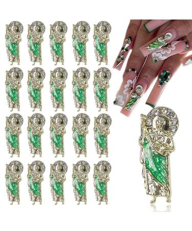 20Pcs San Judas Nail Charm Decoration San Judas 3D Nail Diamonds Art Charms Nail Gold Charms for Acrylic Nails Rhinestones Nail Art Supplies for Women Girls (San Judas)