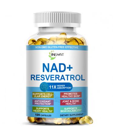 JINGYAT 11-in-1 NAD Supplement with Resveratrol CoQ10 Quercetin Collagen Grape Seed for Cellular Energy Mental Focus & Antioxidant Support - NAD Supplement for Women & Men 120 Soft Capsules