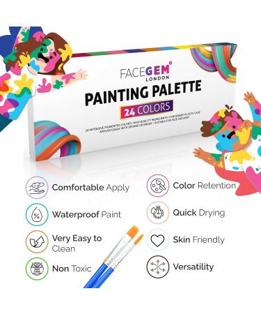 Face paint 24 Color Face and Body Paint Palette - Professional Washable Non-Toxic Makeup Palette for Adults Face painting kit with brush Face Glitter - Ideal for Party Carnival Halloween FX Art - Buy Online on GoSupps.com