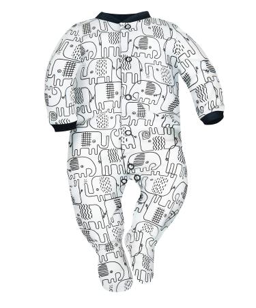 Sibinulo Baby Boys Baby Girls Sleepsuits with Feet Sizes from 0 to 24(9-24 Anti-Slip Feet) Months Bodysuit 100% Eco Cotton 12-18 Months Black Elephants