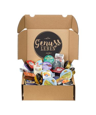 Enjoyment life breakfast box with approx. 800g jam jam honey hazelnut cream sausage and cream cheese in many flavors small portions in the mix for office family or on the go.Complete breakfast - Buy Online on GoSupps.com