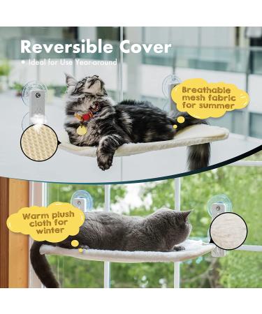 Durable Cat Window Perch Hammock Seat - Reversible Mat, Foldable Bed for Indoor Cats - All-Season Sunbathing Spot - Holds Up to 40 lbs - Beige - Buy Online on GoSupps.com