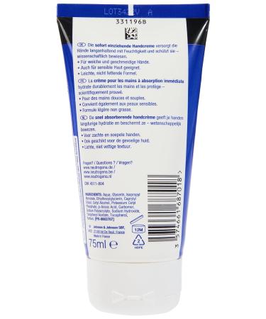 Neutrogena Immediate Hand Cream (75ml) - Light Non-Fat Moisture with Glycerin & Vitamin E for Dry Cracked Hands (4 Pack) - International Shipping Available - Buy Online on GoSupps.com