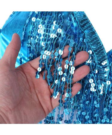 Dazzling Lake Blue Sequin Tassel Halter Crop Top for Women - Perfect for Belly Dance, Parties, and Club Wear - One Size - Buy Online on GoSupps.com
