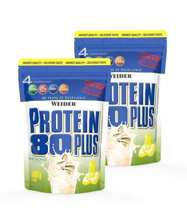 WEIDER Protein 80 Plus protein powder 2 pack pistachio low-carb multi-component casein whey mix for protein shakes 2x500g - Buy Online on GoSupps.com