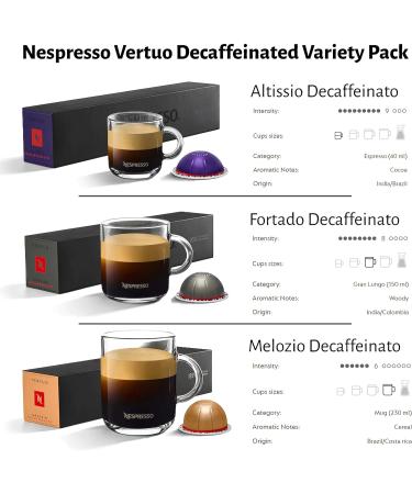Nespresso Vertuo Coffee Capsules Decaffeinated Selection - Altissio Fortado & Melozio Decaffeinato 3 Boxes (30 Pods) Bundled with Border Biscuits & Giftable Tote Bag - Buy Online on GoSupps.com