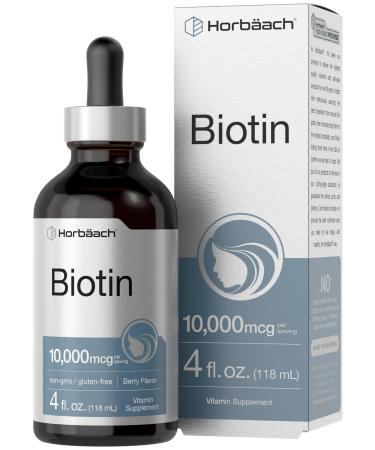Horb ach Biotin Liquid Drops 10000mcg | 4 fl oz | Berry Flavor | Vegetarian Non-GMO & Gluten Free Supplement