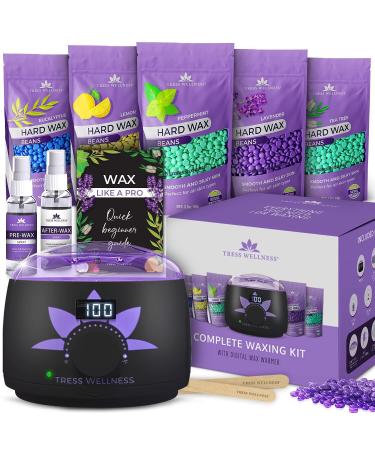 Tress Wellness Waxing Kit Wax Warmer for hair removal -Easy to use -Digital Display -For Sensitive skin - Hair Waxing Kits BLACK PURPLE: Flower