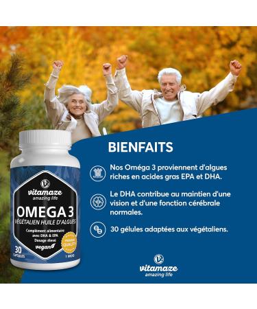 Omega 3 Vegan High Quality Seaweed Oil in High Dose - 1 Capsule per Day 1080mg with 375mg DHA and 125mg EPA for 1 Month - Maximum Bioavailability - Buy Online on GoSupps.com