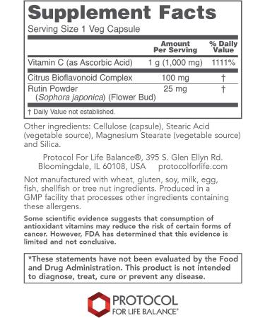 Protocol C-1000 Caps with Bioflavonoids and Rutin - Antioxidant Vitamin C for Immune Support - 120 Veg Capsules - Buy Online on GoSupps.com