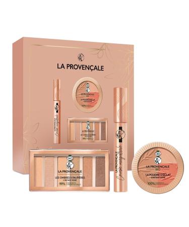 La Provencale - L'Instant Dor Makeup Gift Set - 3 Products - The Radiance Powder The Instant Dor Palette and The Courbe Magistrale Mascara - Enriched with Organic Olive Oil and Mineral Pigments