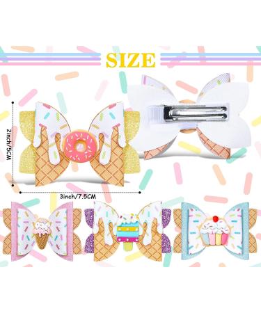 Whaline 4Pcs Dessert Glitter Bow Hair Clips - Summer Colorful Leather Hairgrips for Girls and Women - Birthday Party Hair Accessories - Buy Online on GoSupps.com