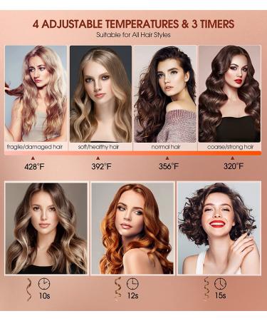 Professional Automatic Hair Curler with Anti-Tangle Technology - Large Slot, 4 Temperature Settings, 3 Timer Options - Dual Voltage Rotating Curling Iron in Champagne - Buy Online on GoSupps.com