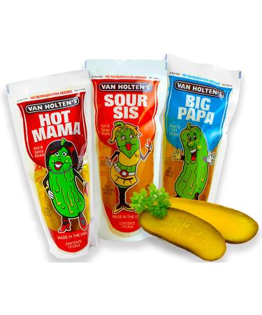 Van Holten Pickle - Sour cucumbers in Pouch Set with Hot Mama Pickle Big Papa Pickle and Sour Sis Pickle (Pack of 3) Sour Pickle Mix 3x Mix