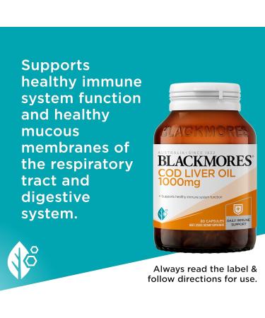 Blackmores Cod Liver Oil 1000 mg 80 Capsules Vitamin A + Vitamin D + Omega-3 Made in Australia - Buy Online on GoSupps.com