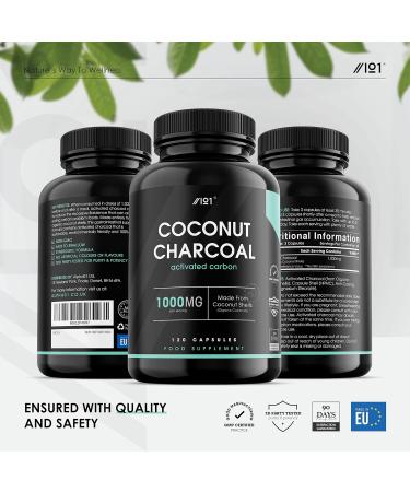 Activated Coconut Charcoal 1000mg | Made from Thai Coconut Shells | for Bloating & Gas Digestion & Flatulence Natural Relief | Vegan & Keto Friendly Supplement | 120 Capsules 1 count (Pack of 120) - Buy Online on GoSupps.com