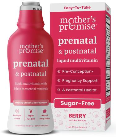 Mother's Promise Prenatal & Postnatal Multivitamin for Women | Sugar Free Liquid Prenatal Vitamins for Women with Folate Choline & Organic Fruits for Preconception Pregnancy & Nursing | Vegan