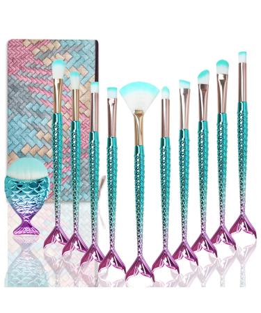 Mermaid make -up brush set make -up cute make -up brush + makeup brush bag foundation brush eyeshadow blush brush for girls toys Christmas & birthday gift (11pcs)