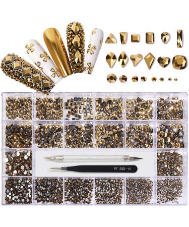 Yzzseven 12 Types of 600 Diamonds +2500 Flat Rhinestones Mix 20 Styles Flatback Rhinestone Crystals 3D Decorations Flat Back Stones Gems Set for for Nail Art DIY|(Mined Gold) - Buy Online on GoSupps.com