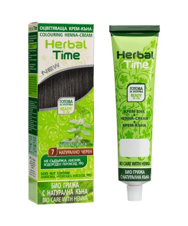 Herbal Time Henna Natural Cream Color Natural Black N 7 | Henna Coloring Cream with Nettle Extract | Gray Hair Cover | Temporary Color Dye Cream | Ammonia Free Sulfates Free Parabens Free | 75 ml Natural Black 7