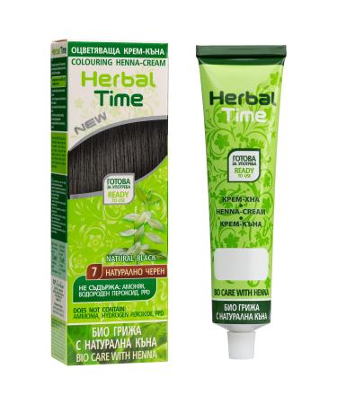 Herbal Time Henna Natural Cream Color Natural Black N 7 | Henna Coloring Cream with Nettle Extract | Gray Hair Cover | Temporary Color Dye Cream | Ammonia Free Sulfates Free Parabens Free | 75 ml Natural Black 7 - Buy Online on GoSupps.com