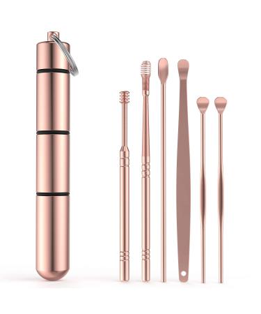 6 Piece Ear Wax Removal Earwax Removal Kit Portable Soothing and Anti-Itch Earwax Cleaner Tool Multiple Detachable Ear Picking Box Safe and Healthy Practical Cleaning Tool for Family (Rose Gold)