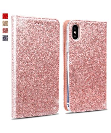 Okzone iPhone Xs Max Shell Luxury Glitzer Bling Premium PU leather cell phone case wallet-style magnetic folio flip case wallet case protective cover pocket case for Apple iPhone XS MAS (rose gold) iphone xs max ros gold
