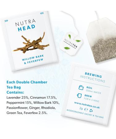 NUTRAHEAD - Migraine Relief Tea | Headache Relief Tea - For Tension Headache Relief & Migraines - Includes Feverfew Willow Bark & Rhodiola - 20 Enveloped Tea Bags - by Nutra Tea - Herbal Tea 20 Count (Pack of 1) - Buy Online on GoSupps.com