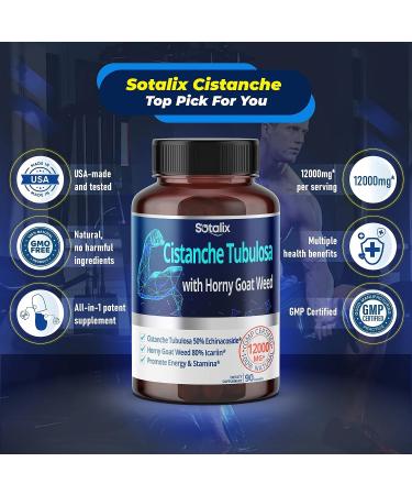 SOTALIX Cistanche Tubulosa Supplement 12,000MG with Horny Goat Weed - Strength, Stamina, Brain Health Support - Made in USA - Buy Online on GoSupps.com