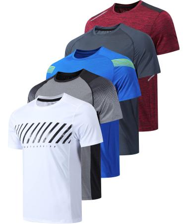 5 Pack Men s Active Quick Dry Crew Neck T Shirts | Athletic Running Gym Workout Short Sleeve Tee Tops Bulk Edition 2. Large