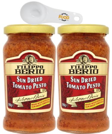 Filippo Berio Sun Dried Tomato Pesto 190g Pack of 2 with World Food Shop Scoop - Rich Flavour Gourmet Taste Pasta Sauce Exclusive Bundle Culinary Delight - Buy Online on GoSupps.com