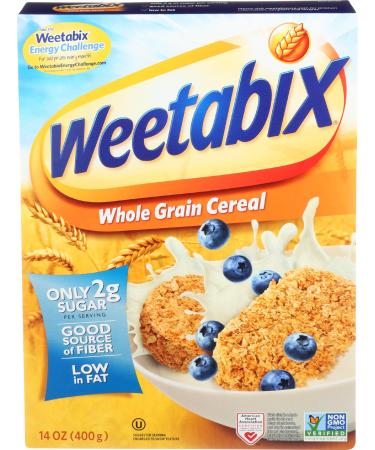 Weetabix Whole Grain Cereal Biscuits, Non-GMO Project Verified, Heart Healthy, Kosher, Vegan, 14 Oz Box Whole Grain 14 Ounce (Pack of 1)