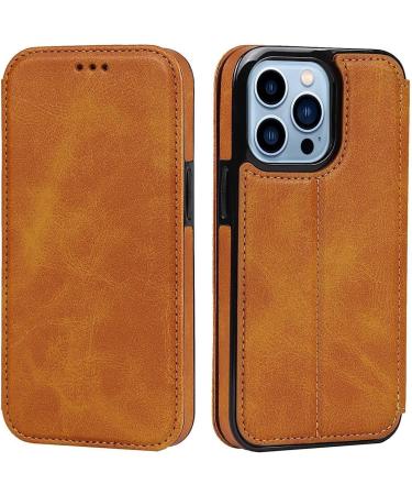 BRART Wallet Case for iPhone 13/13 Pro/13 Pro Max PU Leather Magnetic Protective Flip Case Cover with Credit Card Slot Viewing Stand Shockproof TPU (Color : Yellow Size : 13 6.1") 13 6.1" Yellow
