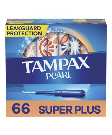 Tampax Pearl Tampons with LeakGuard Braid Super Plus Absorbency Up to 100% Leak and Odor Free Protection Unscented 66 Count 66 Count Super Plus