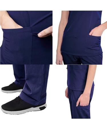 Green Town Women's Nurse Scrub Set GT4FLEX Straight Leg Cargo V-Neck, Navy/Indigo, Size Medium - Buy Online on GoSupps.com