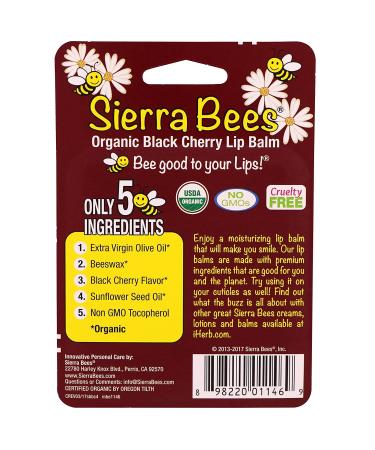 Sierra Bees Organic Black Cherry Lip Balm 4 Pack | .15 oz Each - Hydrating & Natural - Buy Online on GoSupps.com